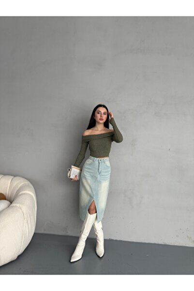 alanora AsYmmetric Cut Slit Detailed Women's Jean Skirt