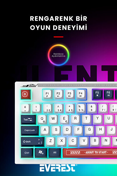 Everest KB-98 Sessiz Rainbow Q Türkçe Klavye Membrane Oyuncu Klavyesi Gaming Klavye