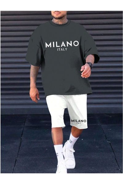 MOONBULL Men's Milano Printed Oversize T-Shirt-Shorts Set of 2