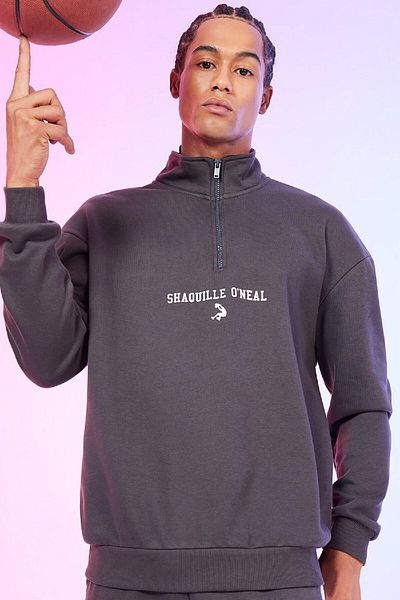 DeFacto Shaquille O'Neal Boxy Fit Zip-Up Sweatshirt - Stand Collar Anthracite D1515Ax24Au