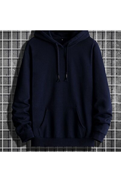 THE WHITE سويت شيرت بقلنسوة من القطن باللون الأزرق الداكن للجنسين