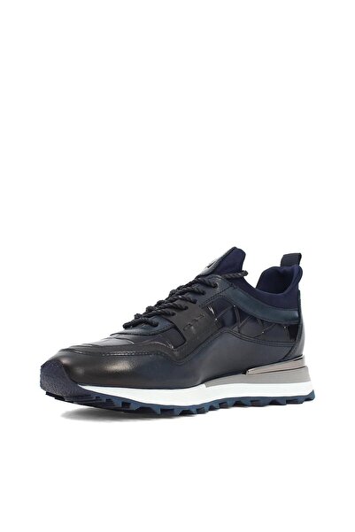 Celal Gültekin Erkek Lacivert Kroko Bağcıklı Kalın Tabanlı Deri Sneaker