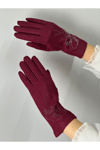 Gönülden Tasarım Stone Embroidered Cascumber Touch Finger Woman Gloves