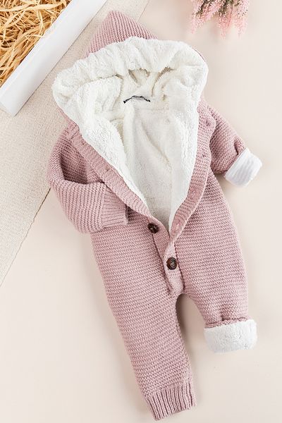 Babymod Knitwear Knitted Welsoft Lined Hooded Winter Baby Rompers