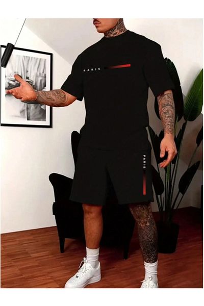 MOONBULL Men's Paris - Printed Oversize T-Shirt-Shorts Set of 2