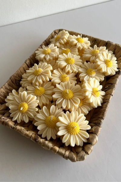 FANTASTİK SANAT ATÖLYESİ 10 Adet Papatya Mum - Hediyelik Söz, Nişan, Nikah, Kına, Düğün, Kutlama, Parti ve Organizasyon Mumu