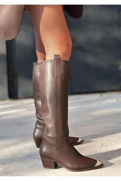 FSKOMBİN Rieti Acı Kahve Burnu Metal Kaplama Yandan Fermuarlı  Western Kadın Çizme