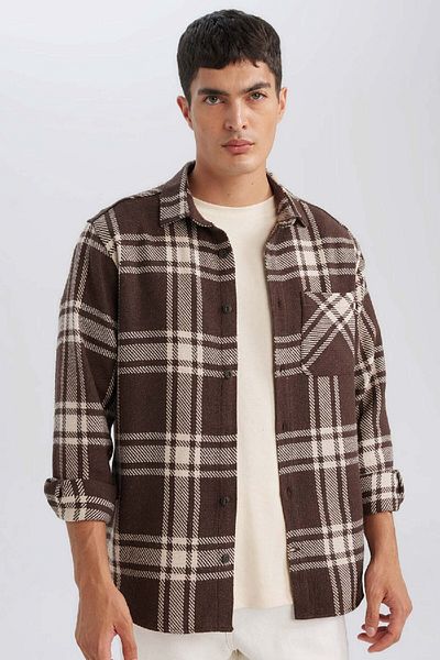 DeFacto Regular Fit kariertes Holzfäller-Flanell-Langarmshirt D4132ax24wn