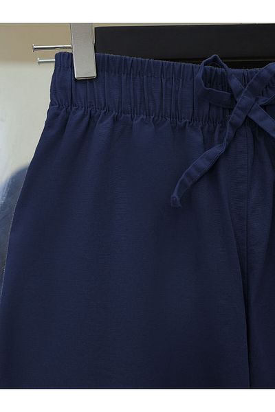Modamorfo Lace Detailed Wide Leg Elastic Waist Linen Trousers -K.Laci