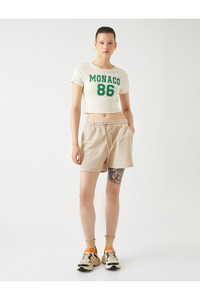 Koton Mini Shorts with Lace Waist, Relaxed Cut, Pocket Detailed