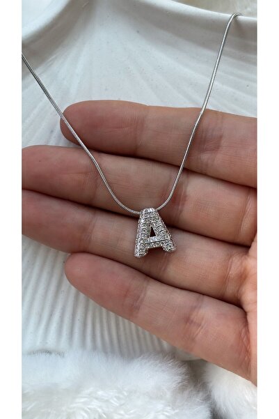 RGAccessories قلادة بحروف فولاذية مع تفاصيل حجرية