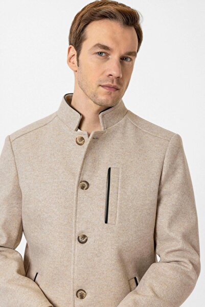 SÜVARİ Ανδρικό παλτό Süvari Loose Cut Judge Collar με υφή μπεζ
