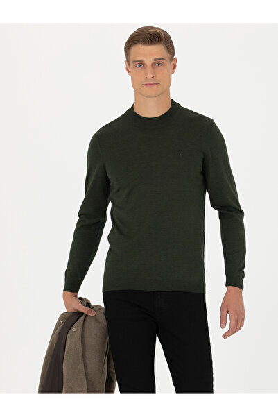 Cacharel Haki Slim Fit Çeyrek Balıkçı Yaka Triko Kazak 50276521-VR027