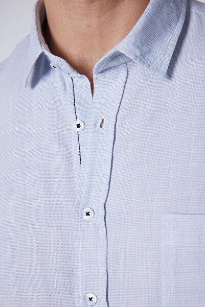Tudors Erkek Regular Fit Klasik Kesim %100 Pamuk Keten Doku Mavi Gömlek