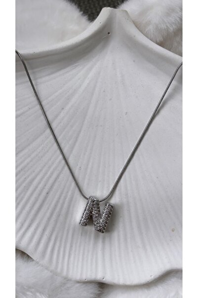 RGAccessories قلادة بحروف فولاذية مع تفاصيل حجرية