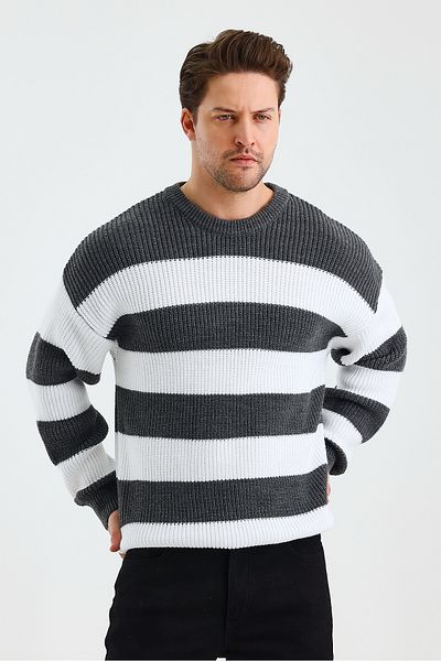 Tarz Cool Πλεκτό πουλόβερ ανδρικό Color Block Regular Crew Neck