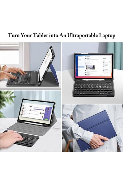 m.tk moveteck حافظة كمبيوتر لوحي متوافقة مع Galaxy Tab S9 Fe/s10 Fe مقاس 10.9 بوصة مزودة بتقنية البلوتوث مع مقصورة قلم ولوحة مفاتيح Q تركية