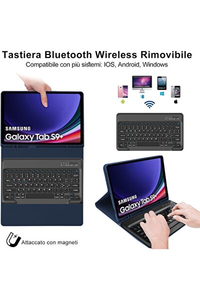 m.tk moveteck Galaxy Tab S10+ Plus 12.4"Uyumlu Klavyeli Kalem Bölmeli Bluetooth Özellikli Stand Türkçe SM-X820