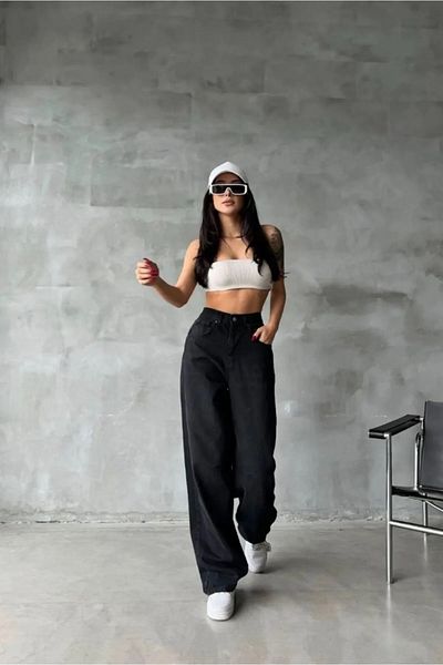 TRENDNATUREL Pantaloni largi, largi, confortabili, largi, cu cataramă neagră