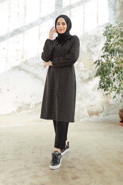 hakimoda Tesettür Fermuarlı Kap Kahverengi