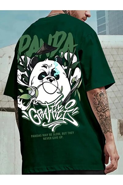 Hunors Sportswear & Company Πράσινο μπλουζάκι Unisex με στάμπα Panda - Λαιμόκ...