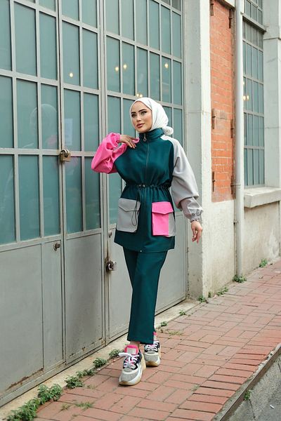 MİMİ Luxury Wear Women's Crepe Double Set with Hijab Tunic and Trousers