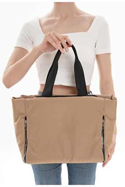 WITH-W Kadın Paraşüt Kumaş, Su Geçirmez, Uzun Askılı Model, Shopper Spor El, Omuz Ve Anne Çantası Ella