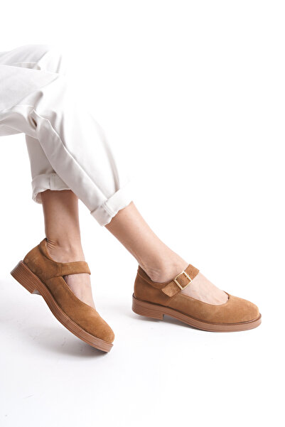 GNS Shoes Baleri̇n Hakiki Deri Taba Süet Kadın Ayakkabısı