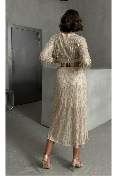 TOPSHOW Feather Sequin Long Skirt
