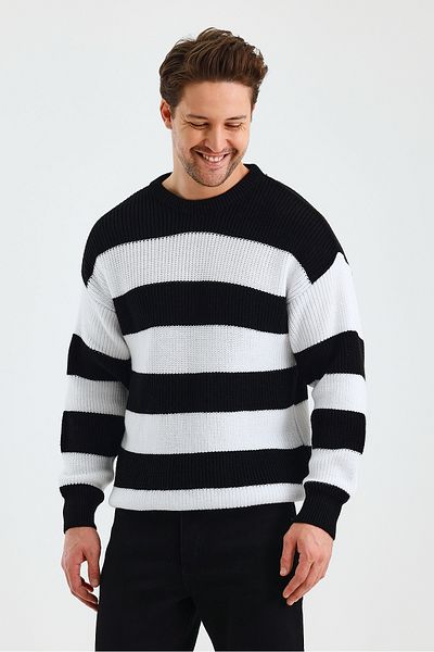 Tarz Cool Πλεκτό πουλόβερ ανδρικό Color Block Regular Crew Neck