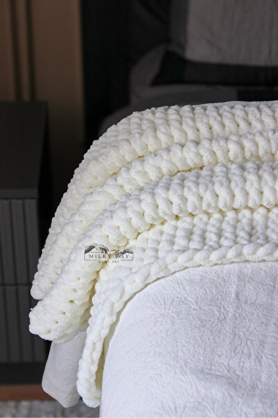 Milky Way Home Art Puffy El Örgüsü Battaniye Tv Battaniyesi Peluş Battaniye K.Beyaz