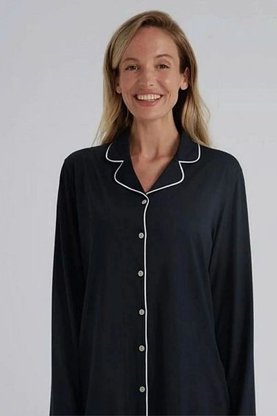Eros Pijama Women's Cotton Ribbed Shirt and Pajamas Set - Front Button, Boxed