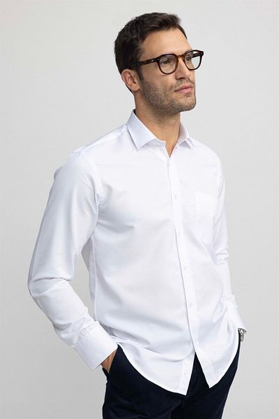 Tudors Ανδρικό λευκό πουκάμισο Classic Fit μακρυμάνικο Dobby