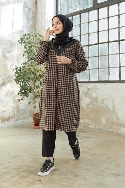 hakimoda Tesettür Kazayağı Desen Fermuarlı Kap Vizon