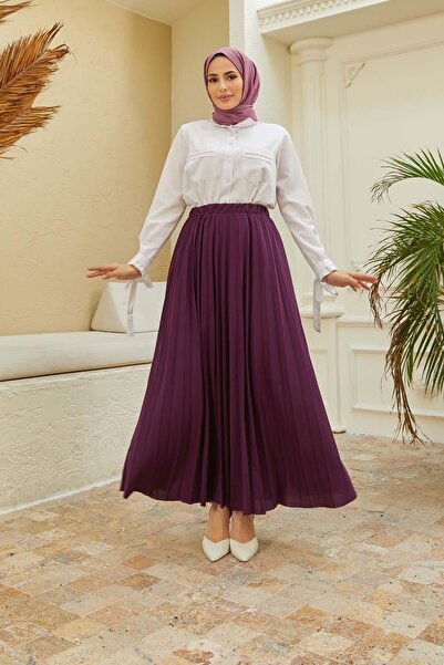 hakimoda Tesettür Piliseli Etek Mor