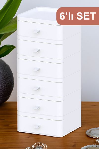 Fesya Home Λευκό Esta 6 συρτάρια οργάνωσης μακιγιάζ - 6 επιπέδων, πολλαπλών χρήσεων