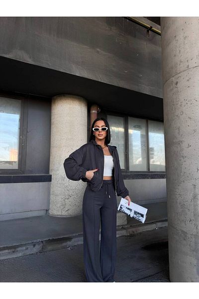 sportiness Hooded Zipper Wide Leg Modal Fabric Tracksuit Suit