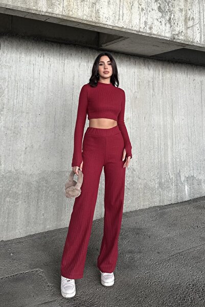 New Now Half Fishing Neck,Long Sleeve Crop with Flamps,High Waist Pants Suit