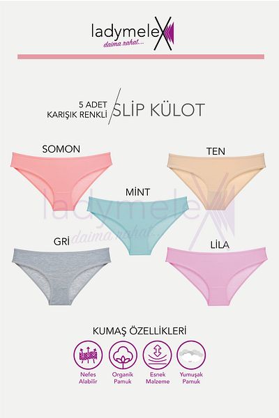 LadyMelex Chiloți pentru femei, slip, bumbac moale, (M-L-XL) Chiloți cu ajustare normală, 5 bucăți culori mixte