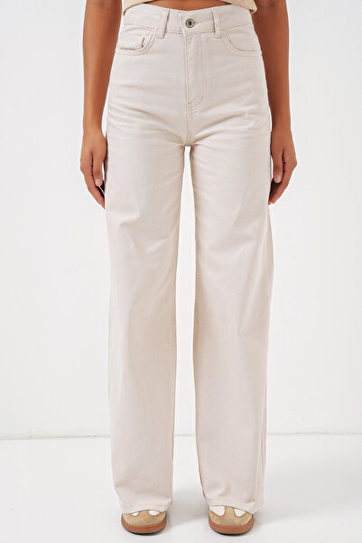 Bigdart Magas derekú, széles szárú Palazzo női farmer 6656 - Ecru