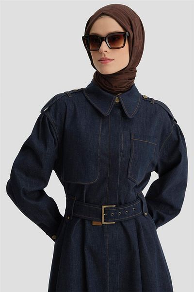 Armine Navy Blue Denim Dress - 24K9902 Model