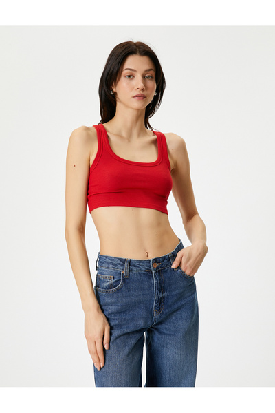 Koton Crop Athlete Thick Strap U-Neck Ribbed