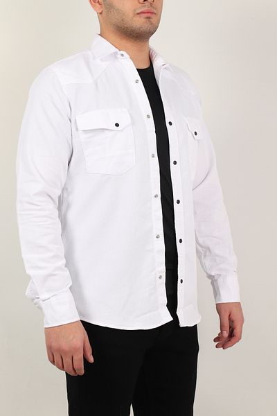 Ofzensport Men's Slim Fit White Denim Shirt