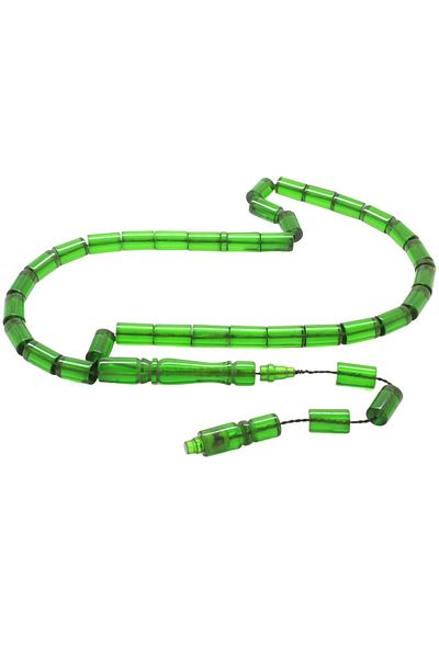 Tesbihane Cut Green Fire Amber Prayer Beads with System and Master Workmanship