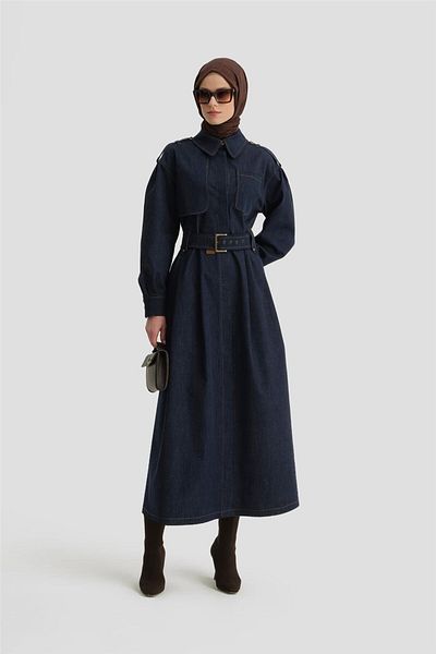 Armine Navy Blue Denim Dress - 24K9902 Model