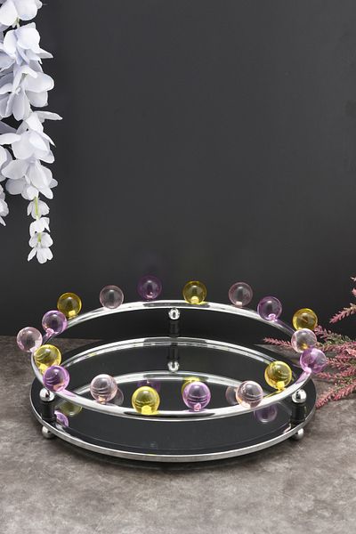 AKSESUAR EVRENİ Livon Crystal Beaded Luxury Tray Chrome