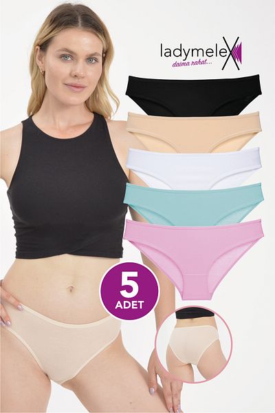 LadyMelex Chiloți pentru femei, slip, bumbac moale, (M-L-XL) Chiloți cu ajustare normală, 5 bucăți culori mixte