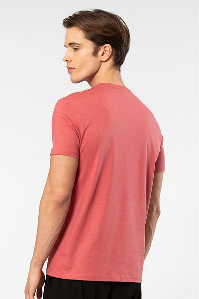 Cacharel Men's Slim Fit Basic T-Shirt - Short Sleeve, O Neck, Coral