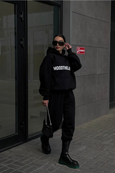 FECCY Set de trening de iarnă oversize cu glugă neagră Mood The Label