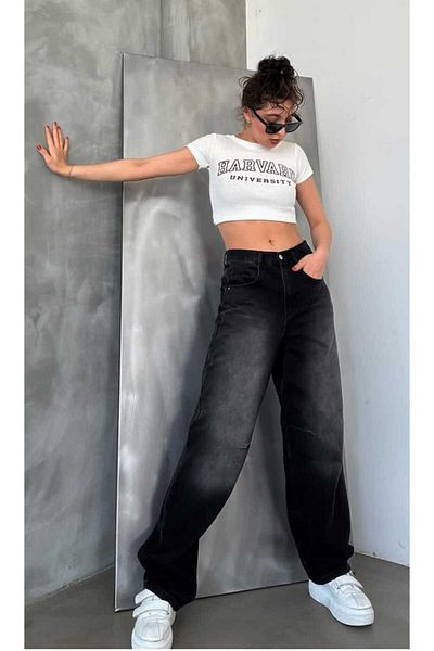 TRENDNATUREL Pantaloni de jeans largi, confortabili, largi, cu cataramă neagră